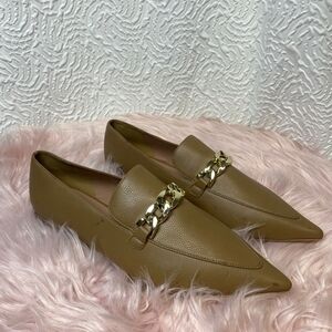 Paolo Tan Gold Flats with Classic Loafer Design